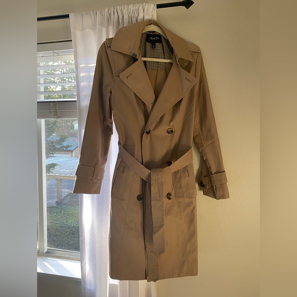 London Fog Tan Waterproof Trench Coat with Removable Hood